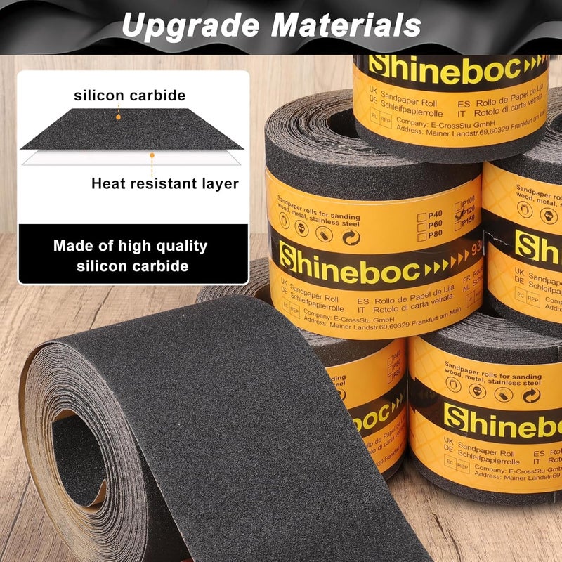 Shineboc 80 Grit Sandpaper Roll, 3-2/3" Wide 11 Yard Wet Dry Silicon Carbide Longboard Sand Paper for Automotive Metal Wood Sanding＆Polishing - Image 3